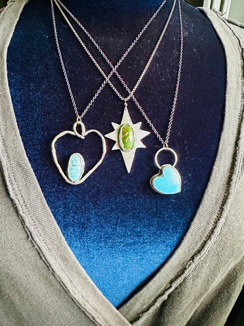 Blue moon turquoise and twig heart necklace . sterling silver statement necklace handcrafted by peacesofindigo image 9