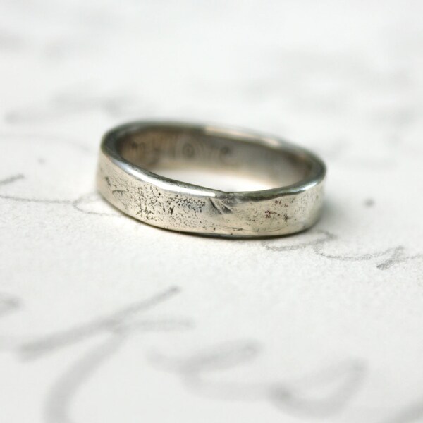 silver wedding band ring . womens mens wedding band . smooth rustic wedding band . my love engraved secret message