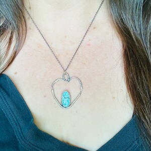 Blue moon turquoise and twig heart necklace . sterling silver statement necklace handcrafted by peacesofindigo image 6