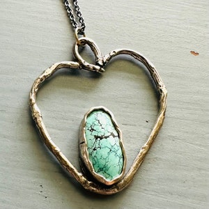 Blue moon turquoise and twig heart necklace . sterling silver statement necklace handcrafted by peacesofindigo image 3