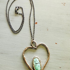 Blue moon turquoise and twig heart necklace . sterling silver statement necklace handcrafted by peacesofindigo image 2