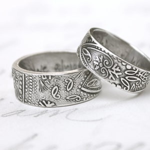 Bohemian Paisley Engraved Wedding Band Ring Set . Wide Wedding - Etsy