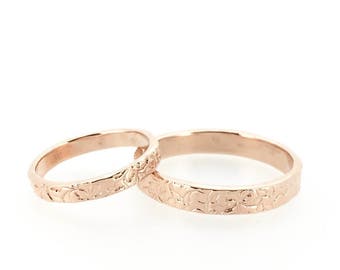 14k rose gold wedding band ring set . vine leaf engraved wedding bands rings . gold wedding bands band set by peacesofindigo