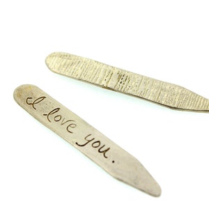 I love you collar stays. woodgrain engraved collar stays . bronze collar stays . romantic gift for him husband groom . valentine gift image 2