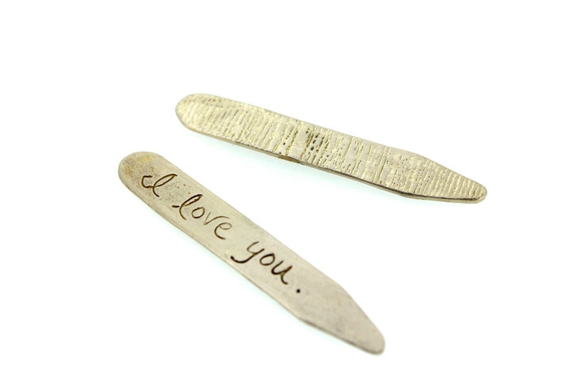 I love you collar stays. woodgrain engraved collar stays . bronze collar stays . romantic gift for him husband groom . valentine gift image 2