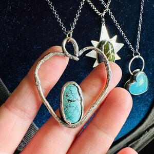 Blue moon turquoise and twig heart necklace . sterling silver statement necklace handcrafted by peacesofindigo image 8