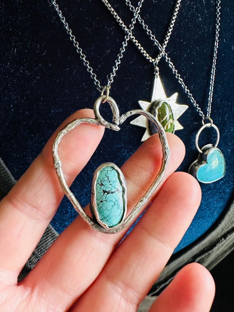 Blue moon turquoise and twig heart necklace . sterling silver statement necklace handcrafted by peacesofindigo image 8