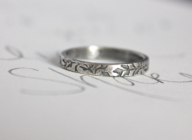 purity ring . true love will wait ring . vine paisley or feather engraved promise ring by peacesofindigo . ready to ship size 5 6 7 8 image 6