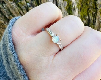 bohemian rainbow moonstone engagement or stacking ring by peacesofindigo . ready to ship in size 6.25 6.5