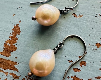 baroque freshwater pearl and sterling silver earrings by peaces of indigo