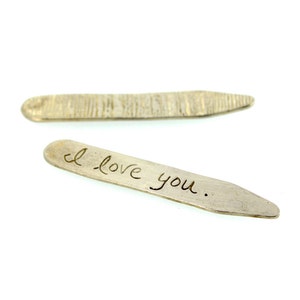 I love you collar stays. woodgrain engraved collar stays . bronze collar stays . romantic gift for him husband groom . valentine gift image 1