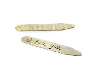 I love you collar stays.  woodgrain engraved collar stays . bronze collar stays . romantic gift for him husband groom . valentine gift