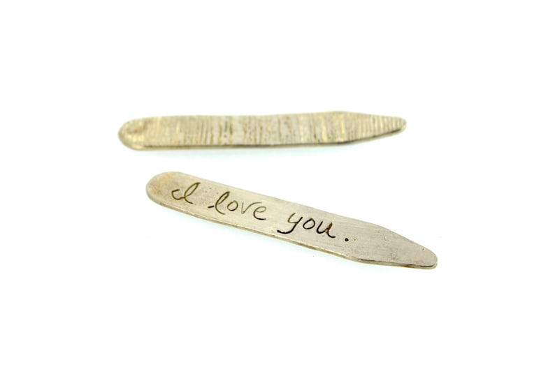 I love you collar stays. woodgrain engraved collar stays . bronze collar stays . romantic gift for him husband groom . valentine gift image 1