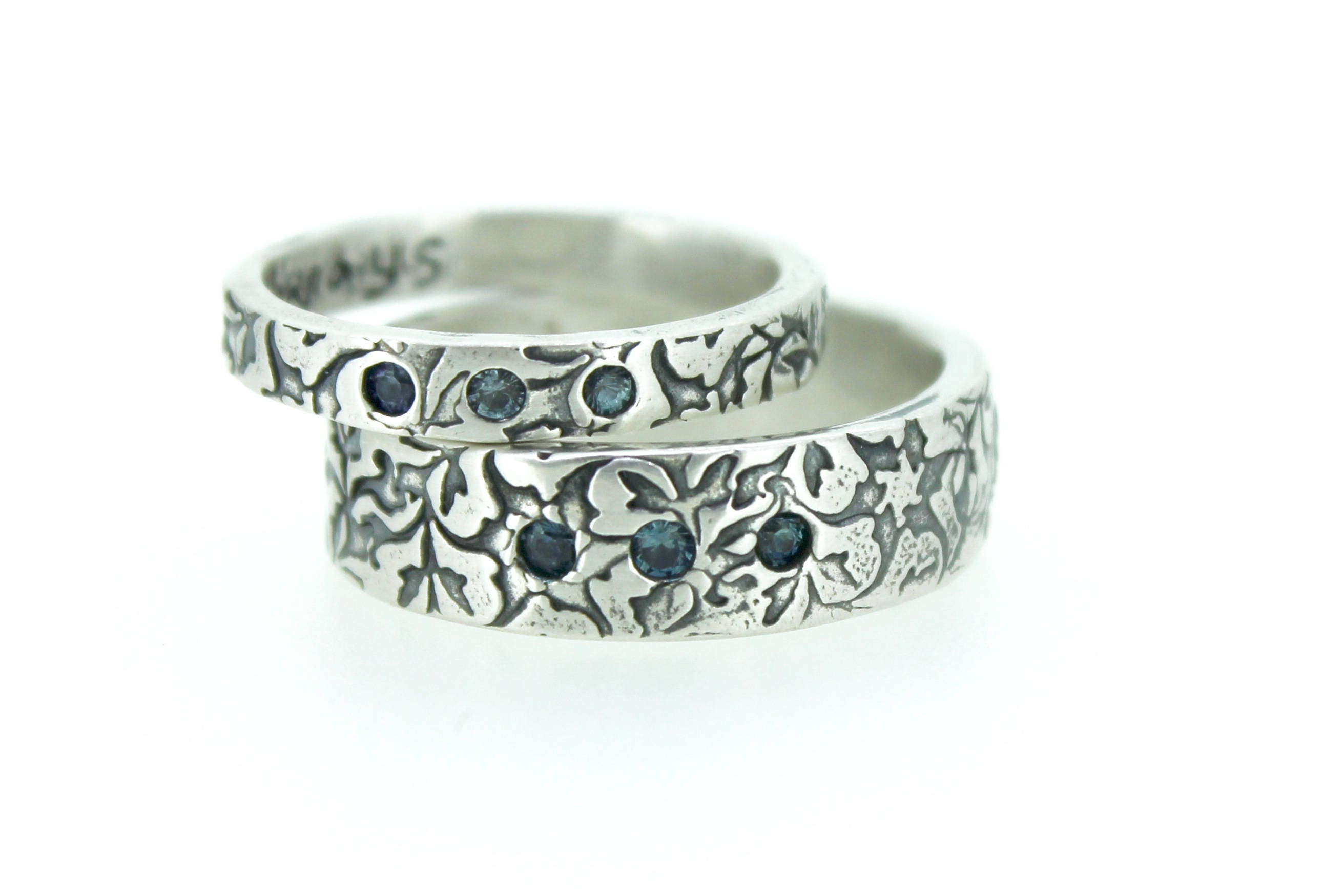  Wedding  band  ring  set with three fair  trade sapphires Etsy