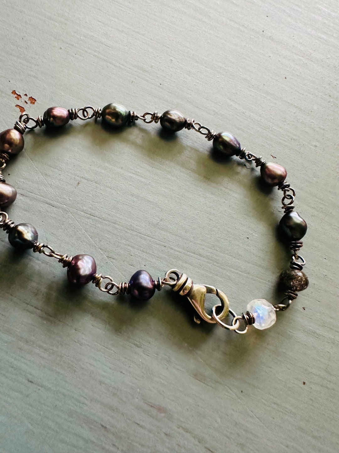 Silver Solstice Sterling Silver Solstice Bracelet . Rainbow Moonstone and Peacock Pearl ...