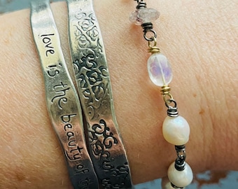 bohemian pearl moonstone and mossy amethyst bracelet by peacesofindigo
