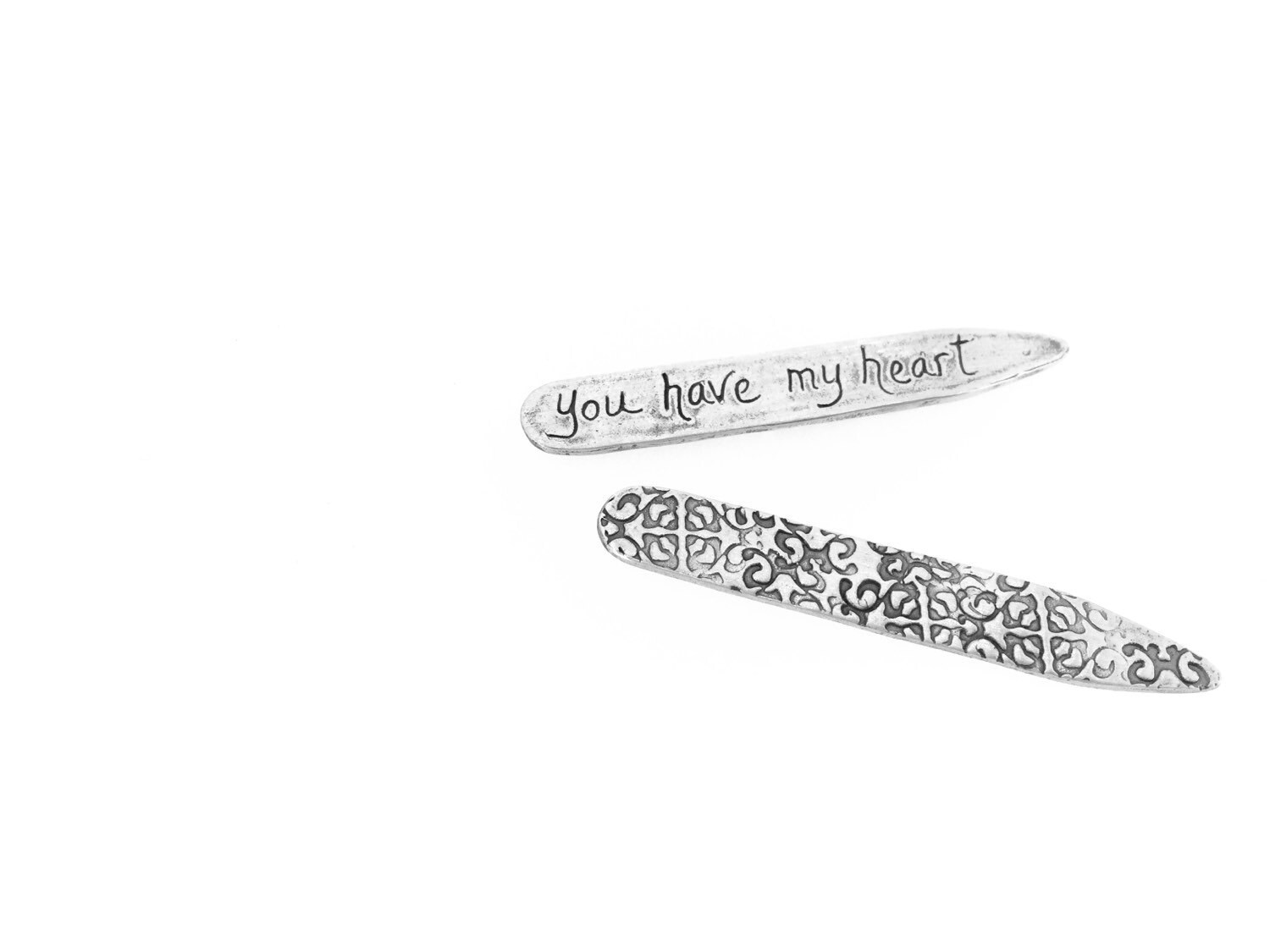 Sterling silver collar stays . engraved mens collar stays . Etsy