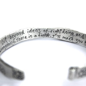 Handcrafted sterling silver Rumi out beyond ideas quote cuff . inspirational jewelry cuff bangle . valentine gift by peacesofindigo image 2