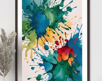 Abstract Watercolor Art Print Set (4 Designs), Colorful Brush Strokes Digital Download, Modern Wall Art, Home Decor