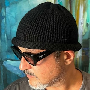 Handgestrickte Fischerwolle Mütze: Reine Wolle