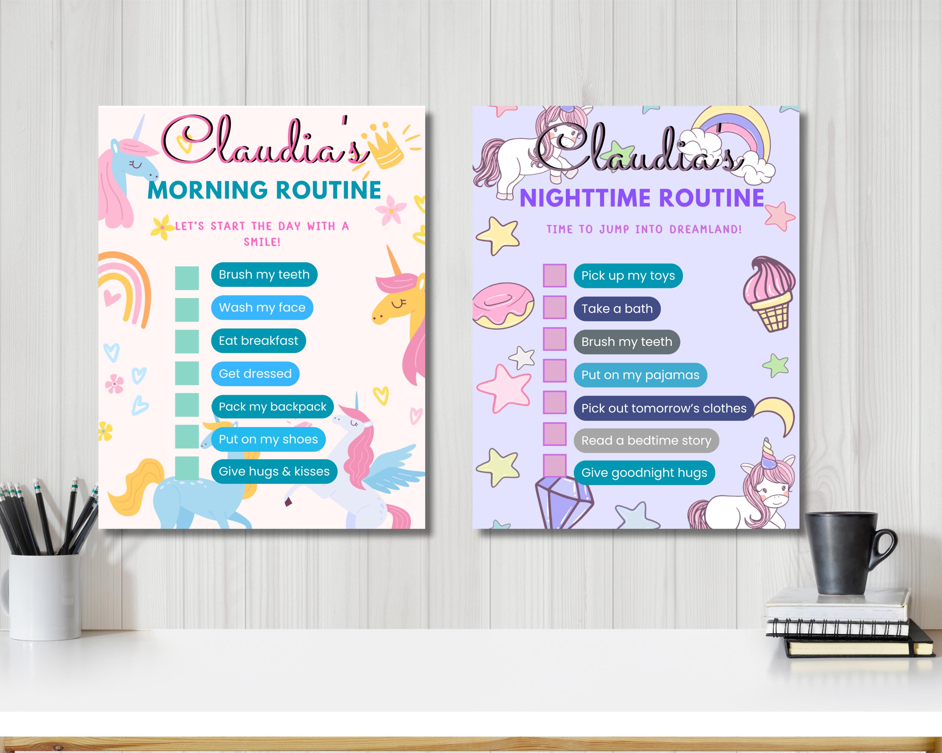 Morning And Night Routine Chart.pdf Editable Morning & Night Routine Charts for Kids – Unicorn, Mermaid ...