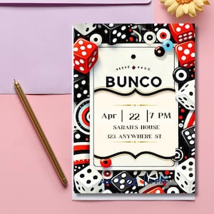 BUNCO Party Invitation Editable Digital Template | Customizable Dice Game Night Invite | Printable Girls’ Night Out Bunco Game