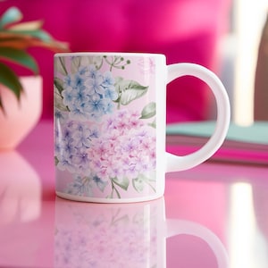 Colorful Hydrangea Blossoms Coffee Mug, Hydrangea Plants, Floral Mug, Floral Decor, Hydrangea Decor, Gift for her, Mother&#39;s Day Gift.