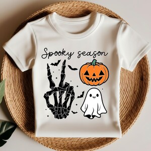 Kids Spooky Season Tee, toddler, children, Halloween, friendly ghost, scary skeleton, pumpkin patch, trick or treat, trunk or treat, ghouls
