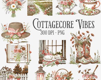 Cottagecore Watercolor Clipart Bundle | Vintage Floral PNG Images (Digital Download)