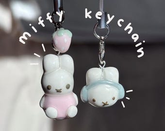 Strawberry Miffy and Headphone Miffy Bunny Clay Handmade Keychain Charm! ~fan art~