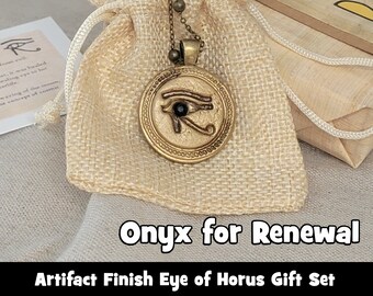 Onyx Eye of Horus Ancient Egyptian  Necklace, Renewal, Fertility of Mind or Body , Control of Chaos, Artifact Bronze