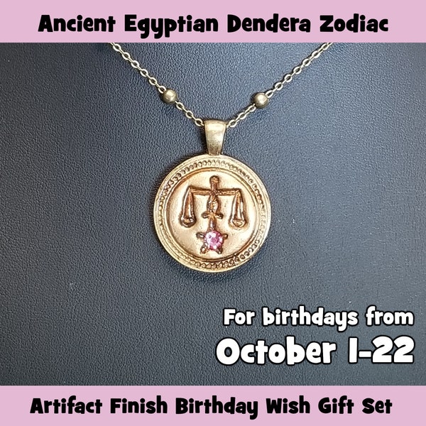 Ancient Egyptian Birthstone Necklace, October Libra, The Scales of Ma'at: Harmony, Justice, Honesty, Artifact Bronze in Pink Tourmaline