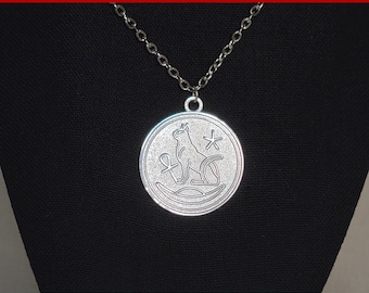 NEW DESIGN! Bastet Cat with Moon Ancient Egyptian Necklace, Goddess of Joy and Health, Silver finish with cable chain