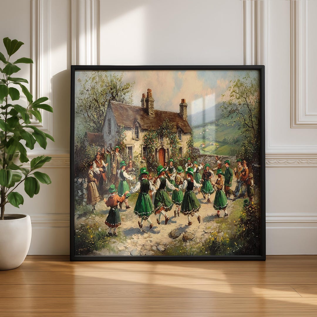 Irish Village Dance Cottage Oil Painting Digital Print St Patrick s irish-village-dance-cottage-oil-painting-digital-print-st-patrick-s