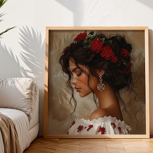 Mexican Floral Canvas Wall Art: Divine Feminine Decor
