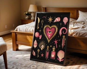 Psychedelic Heart Eye Canvas Art Print, Gothic Maximalist Decor, Dark Aesthetic Poster, Jewel Toned Art, Eclectic Bedroom Wall Decor