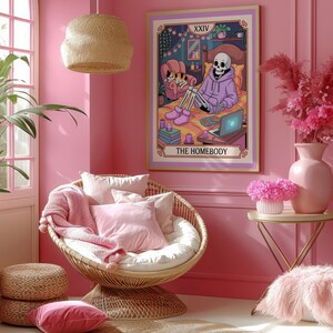 Wandkunst, lustiger niedlicher Skelett-moderner Tarotkartendruck, The Homebody-Wandkunst, schrullige Wohnkultur-lustige Kunst-Plakat Skeleton Wall Print P02