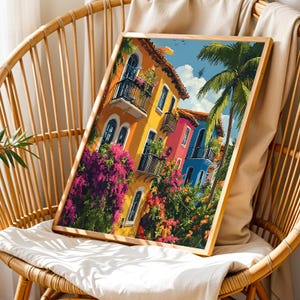 Flower Street of Mexico Painting, Mexican Canvas Print, Vibrant Mexican Wall Art, Framed Colorful Poster for Living Room, Ready to Hang