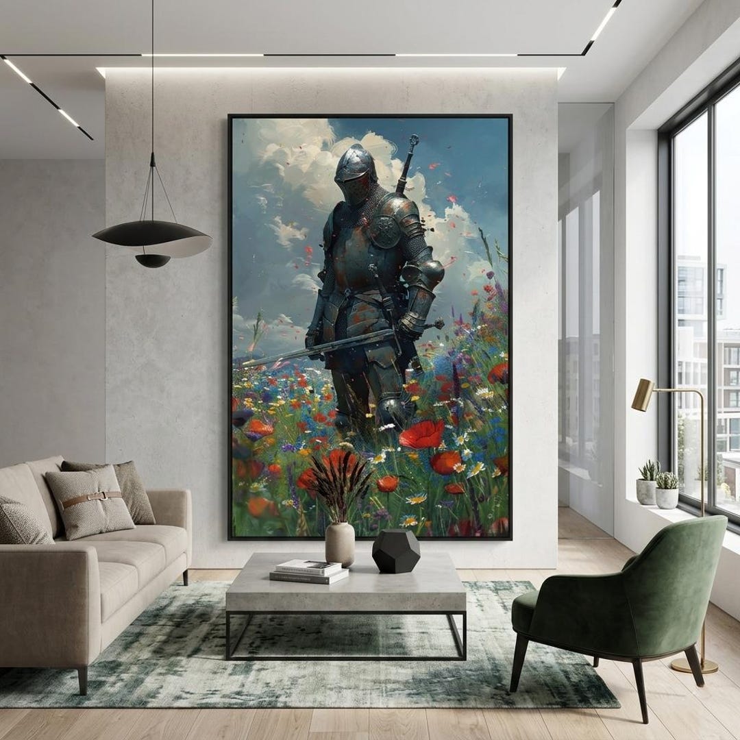 Medieval Knight Wall Art, Large Canvas Print, Armored Warrior ...