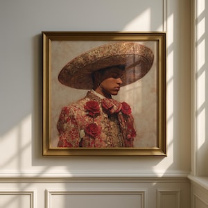 Retro Mexican Mariachi In Love Canvas Wall Art. Western Modern Romantic Spanish Wall Art Mexican Art Decor, Mexican Decor, Digital Download