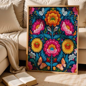 Mexican Floral Print Vintage Mexico Wall Art Retro Botanical Poster Flower Aesthetic Tropical Latin Home Decor Folk Artwork Digital Download