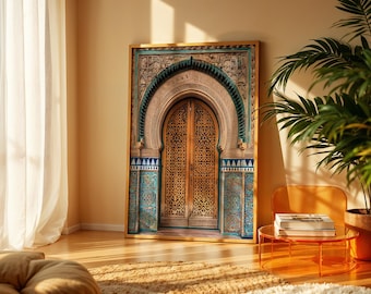 Moroccan Archway Door Digital Wall Art, Islamic Architecture Print, Moorish Pattern Decor, Arabic Doorway Poster for Living Room S05