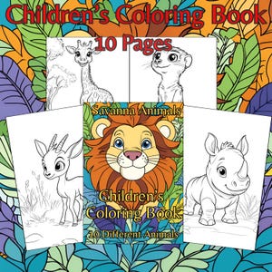 Savanna Animals Children&#39;s Coloring book - Digital Coloring pages for kids.