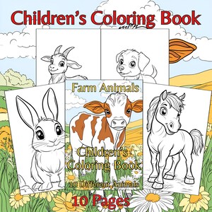 Farm Animals Children&#39;s Coloring book - Digital Coloring pages for kids.