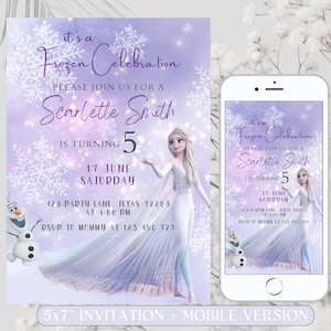 Sjabloon bewerkbare Frozen verjaardagsuitnodiging, prinses Elsa Girl Evite, digitale verjaardagsuitnodiging voor meisjes, afdrukbare Instant Download
