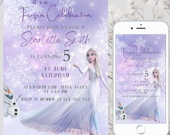 Editable Frozen Birthday Invitation Template, Princess Elsa Girl Evite, Digital Birthday Party Invite for Girls, Printable Instant Download