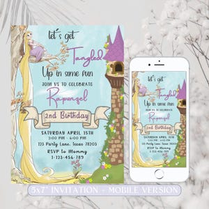 Rapunzel Birthday Invitation, Princess Birthday Party Invite Princess Rapunzel Theme Princess Mobile Evite Printable Template EDITABLE Canva