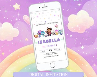 Editable Gabbys Dollhouse Birthday Invitation, Gabby Kids Party invites, Gabby's Printable Template, Digital Download Gabby Dollhouse Invite