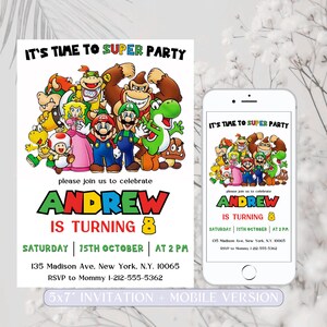 Editable Mario Bros Invitation, Super Mario Birthday Invitation, Super Brothers Boy Invite, Mario Kid Invite, Mario Bros Printable Canva
