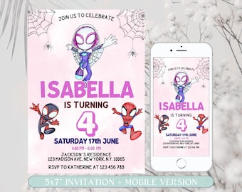 Ghost Spider Birthday Invitation, Spidey and Amazing Friends Birthday Invitation, Spidey Invite, Editable Superhero Girl Invitation Template